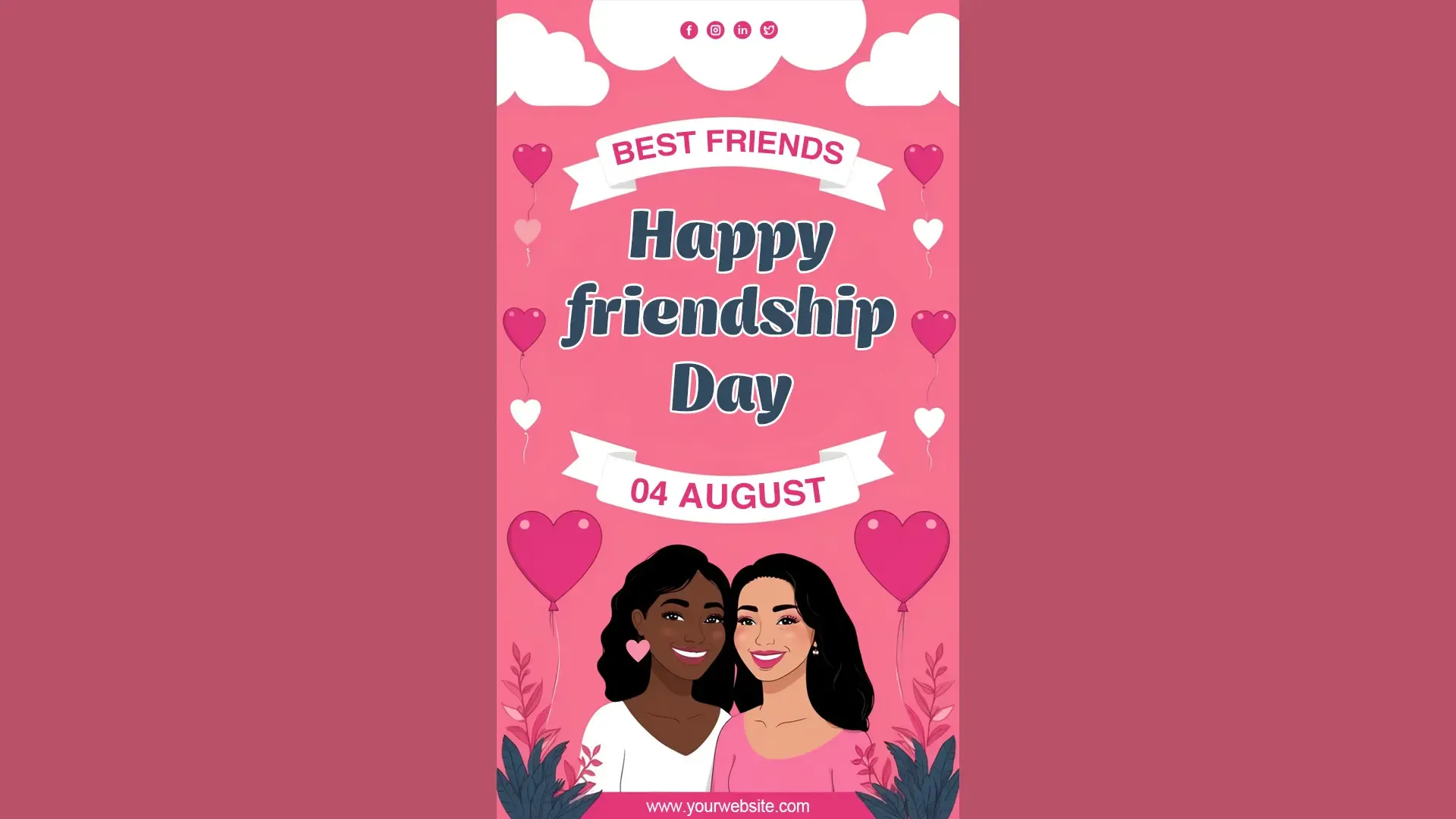 Happy Friendship Day Celebration Card Instagram Story in Pink BG image